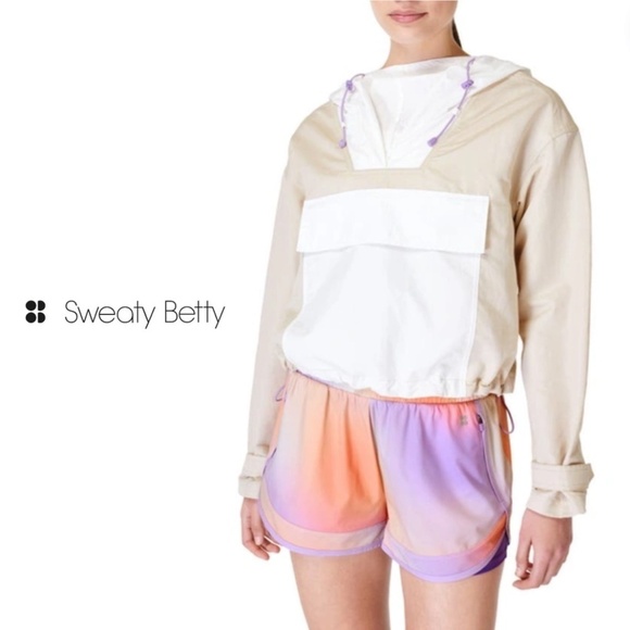 Sweaty Betty Nomad Colorblock Hooded Pullover Jacket In Pebble Beige - Size 8 - Picture 1 of 14